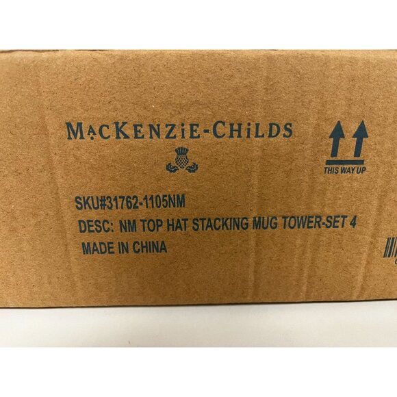 MACKENZIE-CHILDS Top Hat Snowman Mug Tower - Set of 4 -  New in Box - Picture 6 of 6